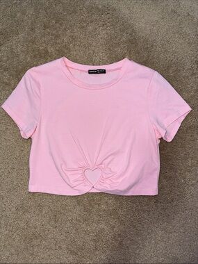 SHEIN Light Pink Heart Cutout Cropped Tee